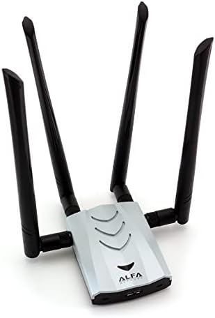 ALFA AC1900 Adaptador WiFi – 1900 Mbps 802.11ac Adaptador de red Wi-Fi USB 3.0 de largo alcance de largo alcance con 4 antenas externas de doble banda de 5 dBi, compatible con TAA