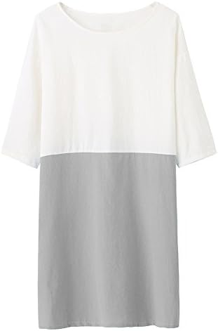 YOUBENGA Women's Plus Size 3/4 Sleeve Loose Cotton Linen Top Shirt Dress S-2XL