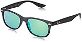 Ray-Ban Junior RJ9052S Square Sunglasses, Matte Black & Light Green Mirror Green, 47 mm