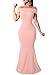 LAGSHIAN Women Elegant Back Ruffles Sexy Off Shoulder Gown Maxi Evening Party Mermaid Dress Pink