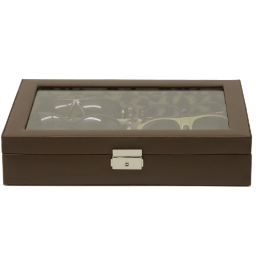 Eyeglasses Sunglasses Storage Organizer Case Leather 6 Slots (Brown/Leopard)