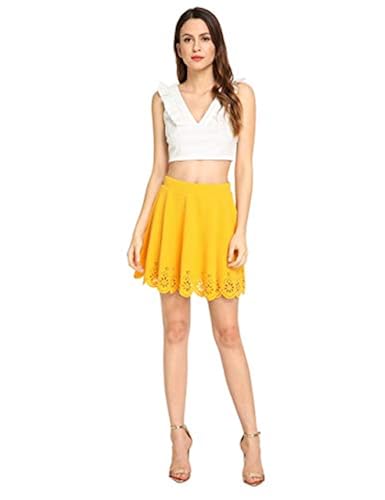 SheIn Women's Basic Solid Flared Mini Skater Skirt X-Small Yellow