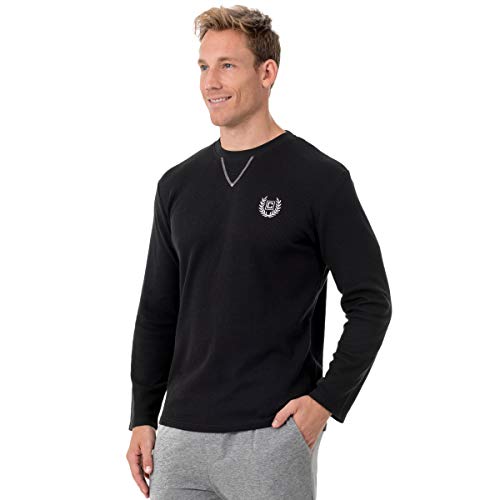 Chaps Men's Waffle Long Sleeve Crew Neck Top, Caviar, X-Large