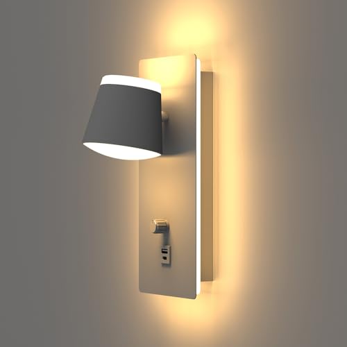 Sytmhoe 2 Pieces Wall Lamps Design White Interior with Built-in Switch USB Type C, Dimmable 3000 K 16 W Wall Lights for Bedroom, LED Wall Light for Living Room, Apartment