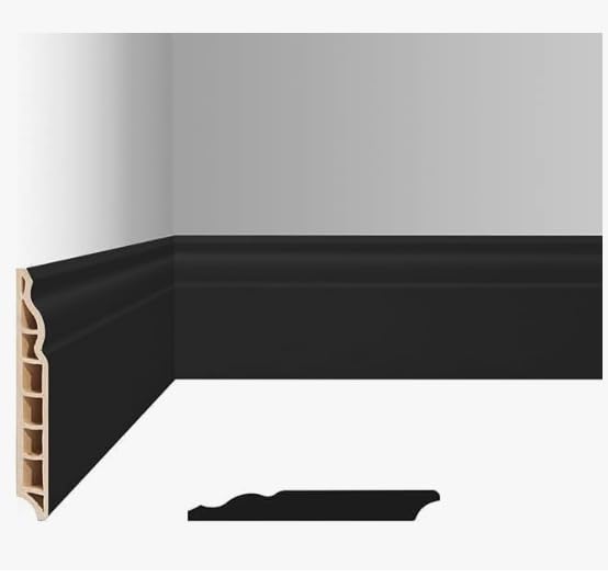 Photo 1 of Wallnetic Wall Baseboard Molding Trim, 4 Pack High-Impact Polystyrene Skirting Board, Paintable & Moisture-Resistant, for Interior Wall Moulding Decor, DIY, Home, Office (96.06" x 3.15" Each) (Black)
