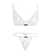 FEESHOW Men's Lace Bra and G String Thong Sissy Pouch Crossdress Underwear White Medium (Waistline 29.0-43.0