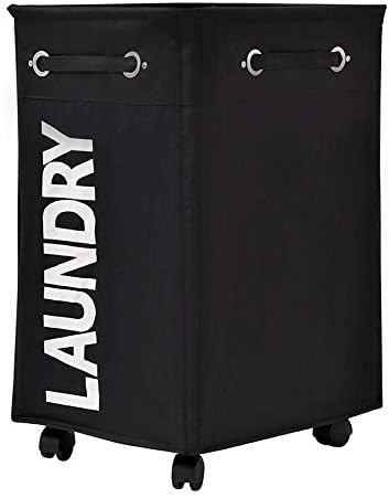 Comfortez 24" Pro+ Wheeled Laundry Hamper Large Breathable Cover Heavy Duty Laundry Sorter Dirty Clothes Organizer Waterproof Foldable Laundry Basket Extra Large Laundry Bag (Black)