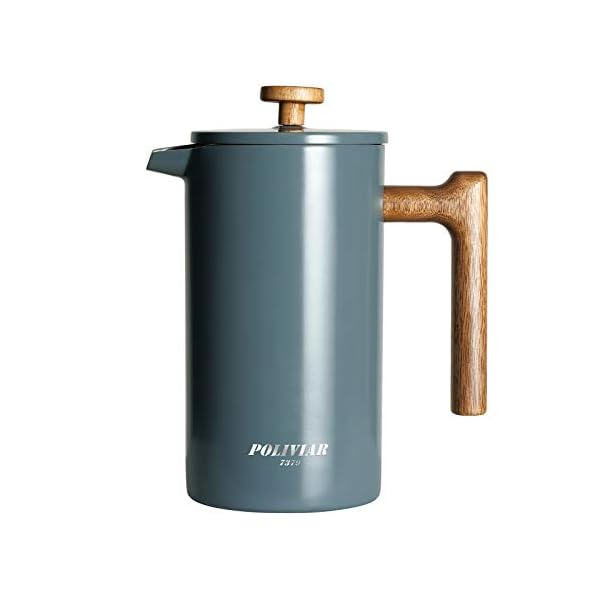 POLIVIAR French Press Coffee Maker, 34 oz Coffee Press with Teak Wood Handle, Double Wall