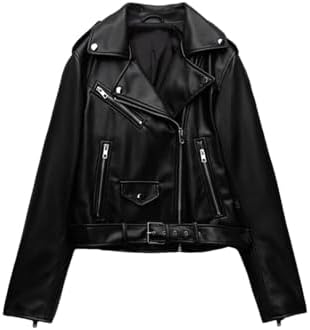LY VAREY LIN Women Faux Leather Cropped Jacket Lapel Zipper Biker