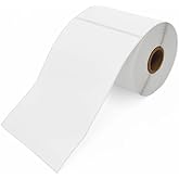 FirstZi Self Adhesive Synthetic Paper 4x6 Direct Thermal Vinyl Label Sticker, Perforated, Commercial Grade, for Thermal Printer, 100 Labels/1 Roll