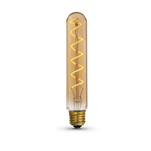 Feit Electric Vintage Exposed Filament Amber Glass LED T10L with a Medium E26 Base Light Bulb - 40W Equivalent - 10 Year Life - 200 Lumen - 2100K Soft White - Dimmable | Original Vintage