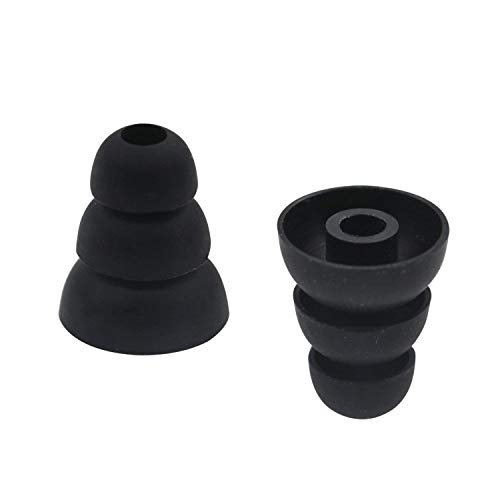 BLLQ 6 Pairs Replacement Triple Flange Conical Ear Tips Earbuds Eartips Silicone Buds for Most in Ear Headphones (Sony Senso Powerbeats Jaybird etc.) Black [S/M/L 3 Size] (3flange Tips 3) - Thumbnail 2