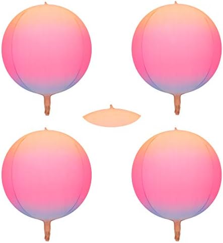 Eanjia Blush Pink Ombre 4D Gradient Color Foil Round Balloons 4pcs 16" Hangable Sphere Shaped Balloon Rainbow Aluminum Mylar Helium Balloons for Baby Shower Wedding Bachelorette Party Decorations