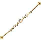 Zynova 16G Gold Chain Industrial Barbell Earring for Women Surgical Steel Star Heart Round CZ Dangle Cartilage Industrial Piercing Jewelry Conch Helix Double Piercing Earrings Cartilage Piercing Jewelry