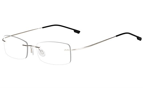 Agstum Mens Womens Titanium Alloy Flexible Rimless Frame Prescription Eyeglasses 51mm (Silver, 51mm)