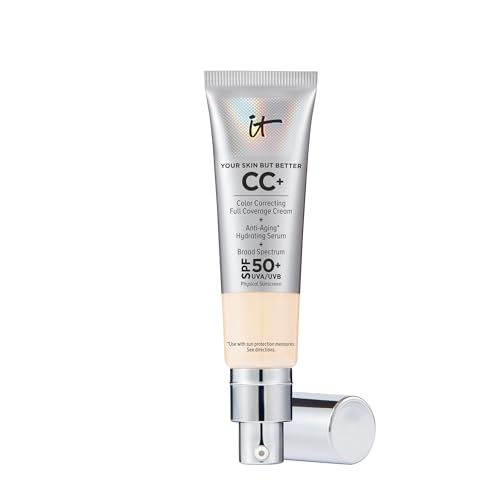 IT Cosmetics CC+ Cream - Natural Full Coverage Foundation With SPF 50+, Color Corrector & Anti-Aging Hydrating Serum, Hyaluronic Acid + Peptides, Lightweight Up To 24H Wear, All Skin Types- 1.08 fl oz