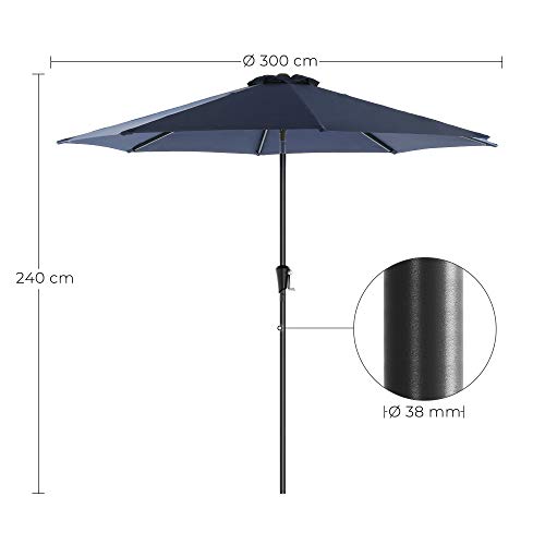 SONGMICS Sonnenschirm 300 cm, UPF 50+, Strandschirm, beidseitig um 30° knickbar, Sonnenschutz, mit Kurbel zum Öffnen… – Bild 5