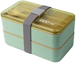 Bento Lunch Box - Double Layer Wheat Straw- Eco- Friendly Bento Lunch Box and Food Storage- With Belt- FREE Cutlery Set-size 1810.510cm-Unisex- For Adults and Kids