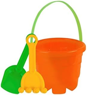 3pcs Bucket and Spade Beach Toys Set Kids Children Sand Solid Construct Build Castle Basket Shovel Rake Summer Holidays (orange)