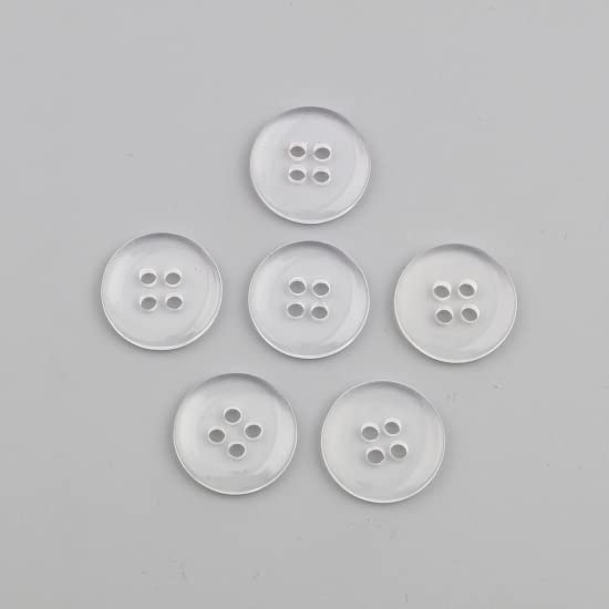 200 Clear/Transparent Plain Round 15mm Resin Sewing 4 Hole Buttons for Scrapbooking, CardMaking and Bling Crafts