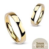 3MM Stainless Steel Yellow Gold Plated High Polished Comfort-Fit Traditional Dome Wedding Ring -Crazy2Shop