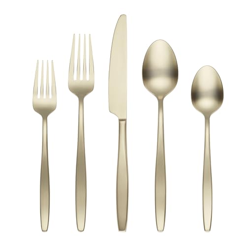 Cambridge Silversmiths Nylah Champagne Satin 20-Piece Flatware Set, Service for…