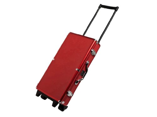 White Swan Mah Jongg Set - Modern Wheeled Aluminum Case - (Ivory Tiles - Pusher Arms - Red) American Mahjong Game Set