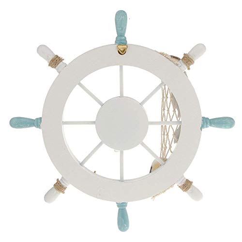 DierCosy Nautical Beach Wooden Boat Ship Steering Wheel Fishing net Shell Home Wall Decoration White Fish