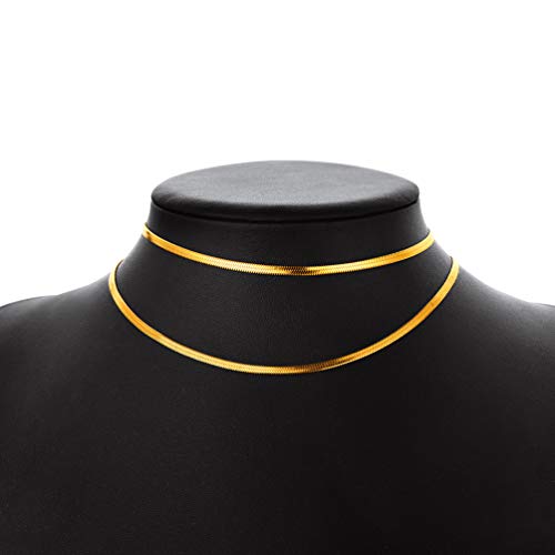 PROSTEEL-Donna-Choker-Collana-a-Girocollo-a-Catena-Cubana-Figaro-Scatola-Serpente-Piatta-Veneziana-Robusta-Sottile-Lunghezze-Regolabile-in-Acciaio-Argento-Oro-Nero-Hip-Hop-Punk-con-Confezione