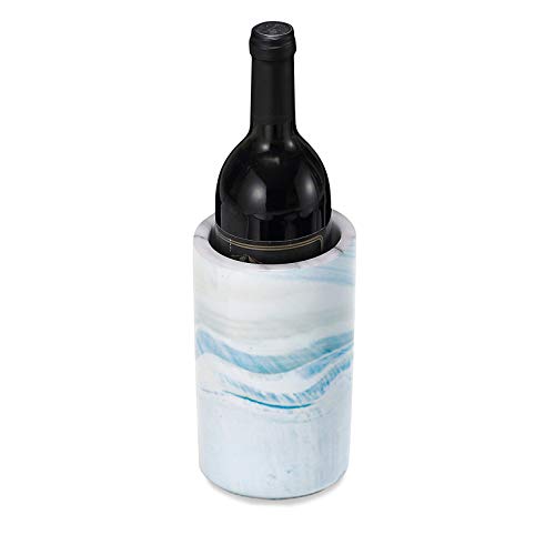 Porcelain Wine Bottle Chiller - Decorative Marble Wine Cooler Caddy And Champagne Bucket - 8" Tall Light Blue Decorative Marble - Thumbnail 2