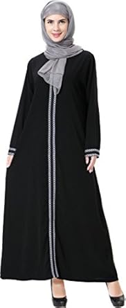 Ababalaya Women's Elegant Modest Muslim Islamic Full Length Round Neck Embroidery Runway Abaya Dress