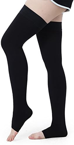 Bogeli Graduated Compression Stockings Open Toe Thigh High 30-40 mmHg Black Large