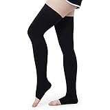 Bogeli Graduated Compression Stockings Open Toe Thigh High 30-40 mmHg Black Large