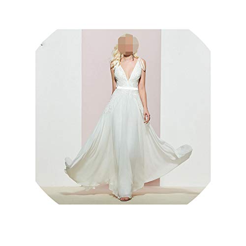 Chibi-Store Long Beading Prom Dress v Neck a line Sleeveless Floor Length Sashes Gown Prom Dresses,Ivory,8