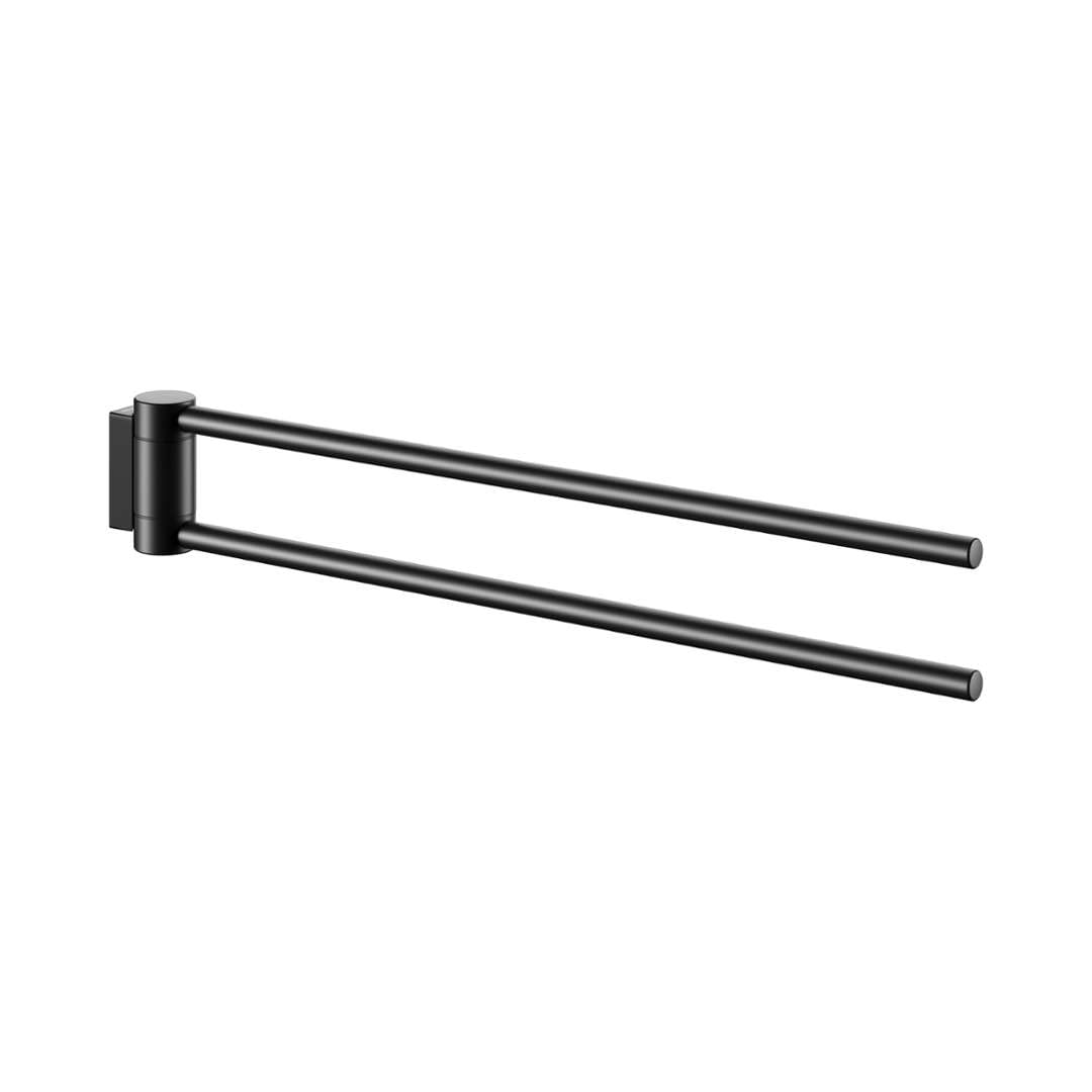 KEUCO Metal Towel Rail Black Matt Powder Coated Two Arms Swivelling 43.8 cm Deep for Bathroom and Guest Toilet Wall Mounted Plan Black Selection