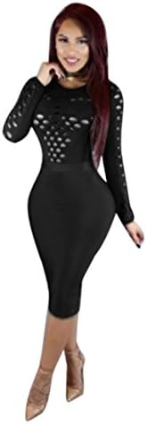 Sexy Bandage Dress! Clearance!! HN Women Slim Bodycon Hollow Long sleeve Midi Dress (XL, Black)