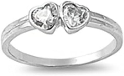 STERLING SILVER RING W/CZ Double Heart Ring Baby ring Or pinky ring