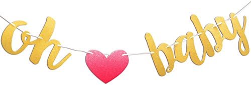 Gold Glittery Letters Oh Baby With Pink Heart Banner for Baby Shower