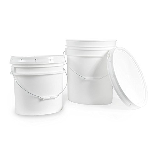 5 Gallon White Bucket & Lid - Durable 90 Mil All Purpose Pail - Food Grade - BPA Free Plastic (5 Gal. w/Lids - 6pk)