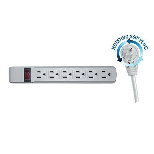 eDragon ED756772 Surge Protector, Flat Rotating Plug, 6 Outlet, Horizontal Outlets, Plastic, Power Cord, 15 Feet, Gray, Pack of 2