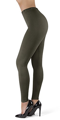 SATINA High Waisted Ultra Soft Full Length Leggings | 1" Waistband | 22 Colors | One Size & Plus Size (One Size, Olive)