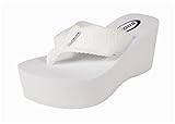 Soda Women's High Platform Wedge Flip-flop Sandals in White EVA