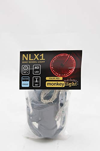 Monkey Light NLX1 LED Bike Wheel Lights, Assembled in USA. Attaches to Spokes Near The tire. 100% More: 40 LEDs Included. Fully Waterproof and Durable Cool Bicycle Safety Accessory. (Red)