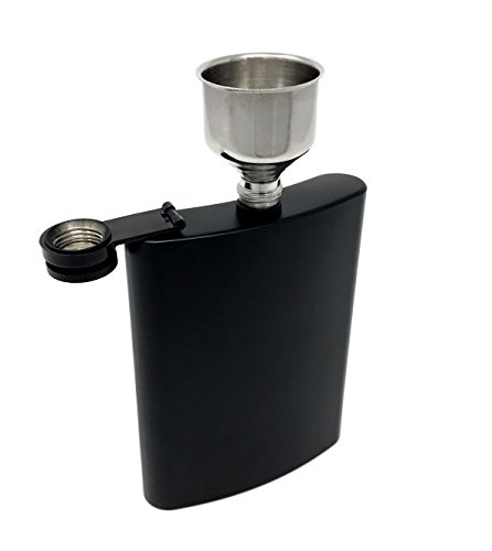 Hip Flask For Liquor 8 oz Stainless Steel Matte Black Leakproof in Premium Gift Box With Big Funnel For Men & Women for Perfecting Your Drinking Experience by IDALIO