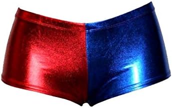 Womens Red & Blue Knickers Halloween Costume Shorts Metallic Shiny Ladies Hot Pants