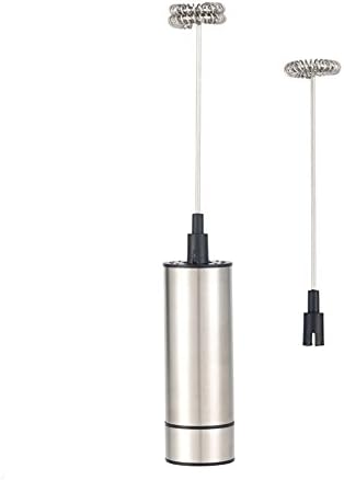 Handheld Milk Frother Wand Foam Maker Durable Electric Drink Mixer Stainless Steel Coffin Frother with Double Spring Whisk Head Silver