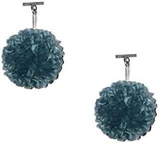 Tuleste 1" Yarn Pom Pom T-Bar Stud Earrings // Sea Blue (Silver)
