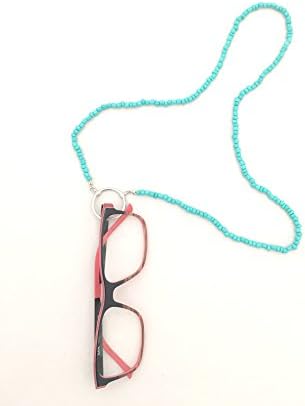 Eyeglasses Chain Turquoise Acrylic Seed - Silver Alloy
