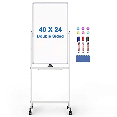 Rolling Whiteboard 40 x 24 inches Double Sided Standing Whiteboard on