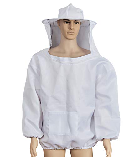 BEEPER Professional White Beekeeping Suit, Jacket, Pull Over, Smock with Self Supporting Veil for Beginner & Commercial Bee Keepers 2XL White